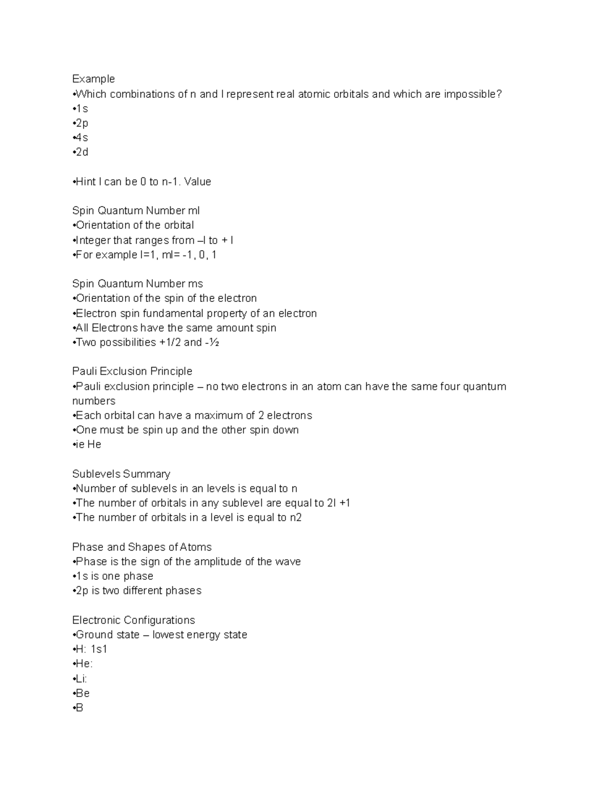 Chapter 9 notes Example •Which combinations of n and l represent real