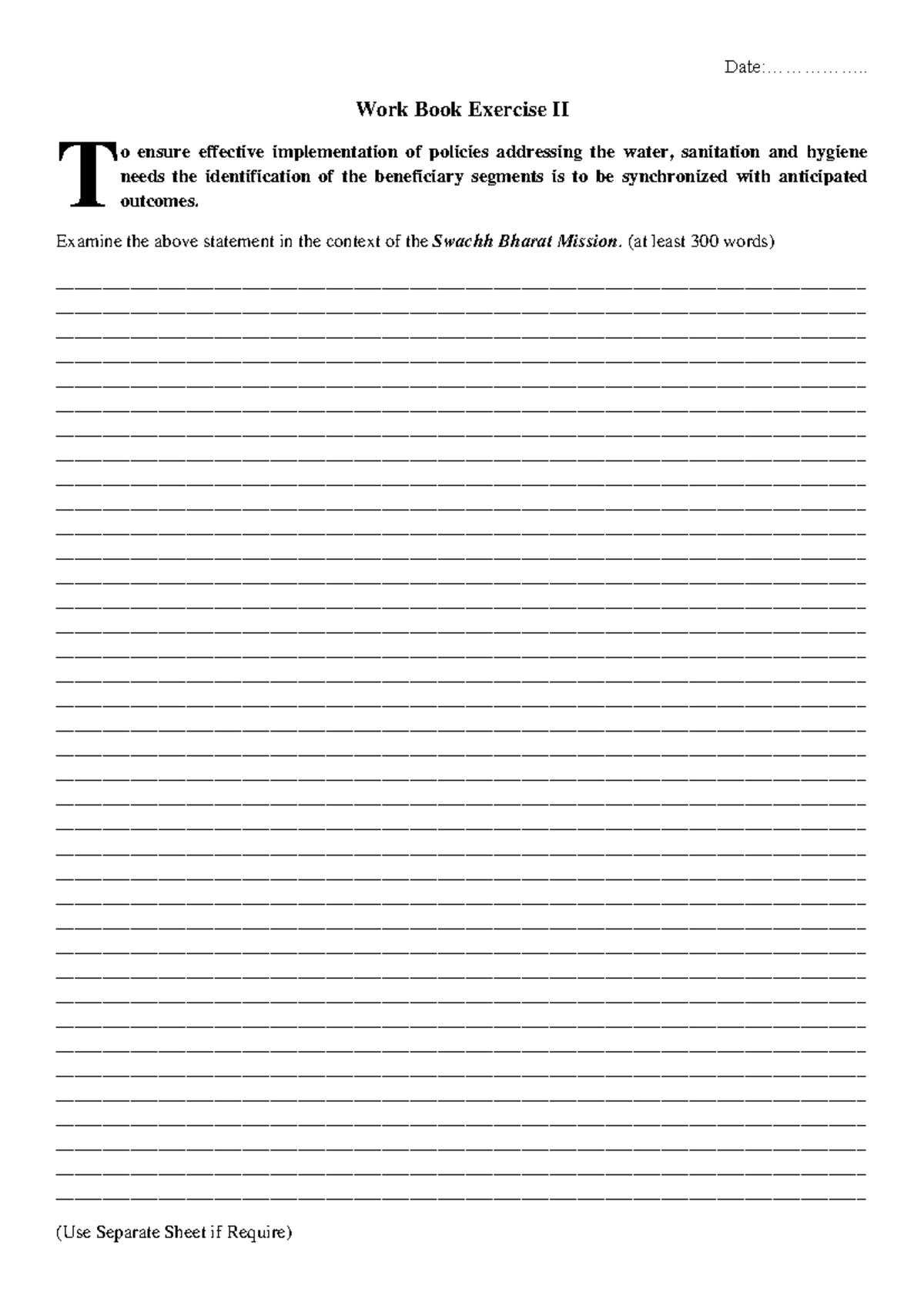 Work Book Exercise II - Very important notes of English honours 1st ...