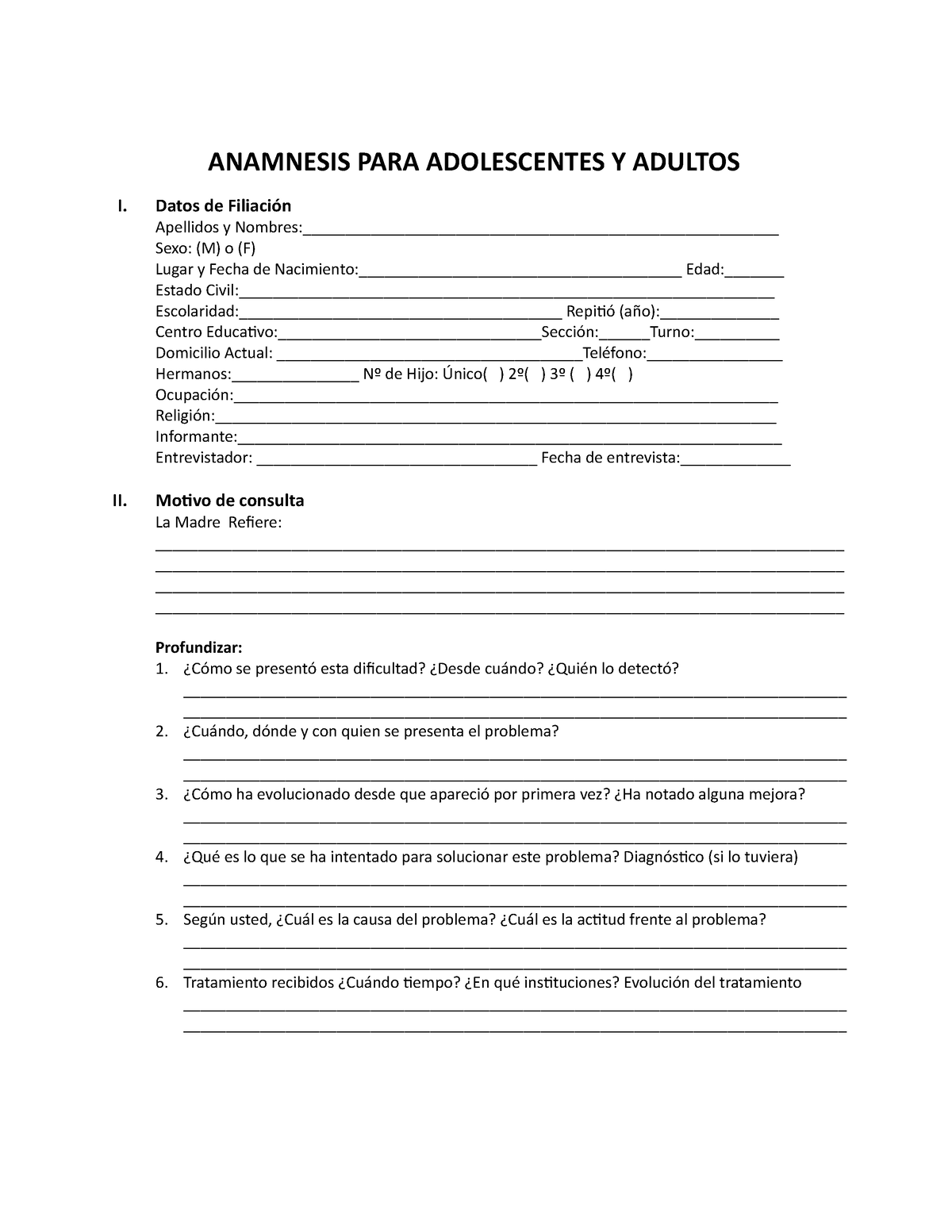 Anamnesis Para Adultos Anamnesis Para Adolescentes Y Adultos I Datos De Filiación Apellidos Y 7995