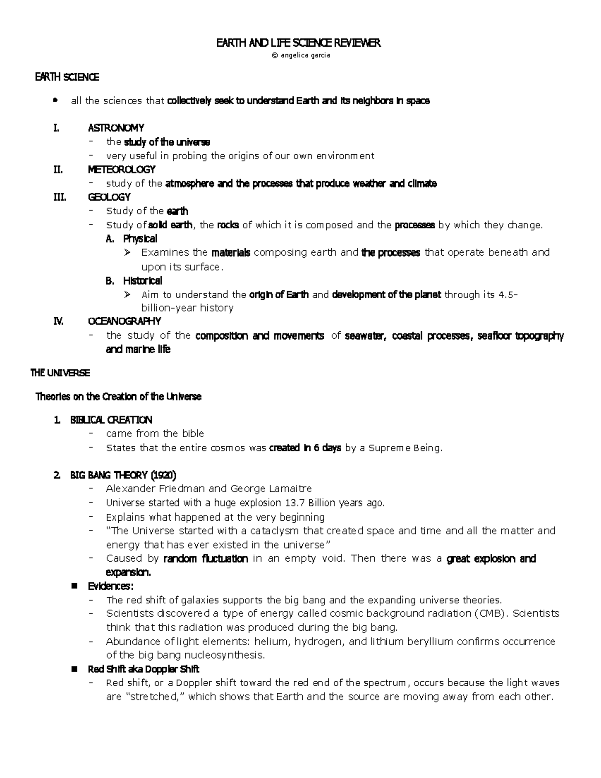 Earth and life science reviewer - EARTH SCIENCE EARTH AND LIFE SCIENCE ...