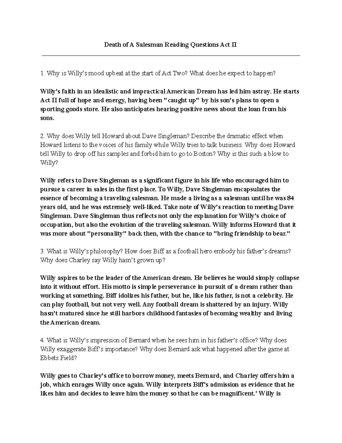 Death of A Salesman Reading Questions Act II 2 He starts Act II full of hope and energy