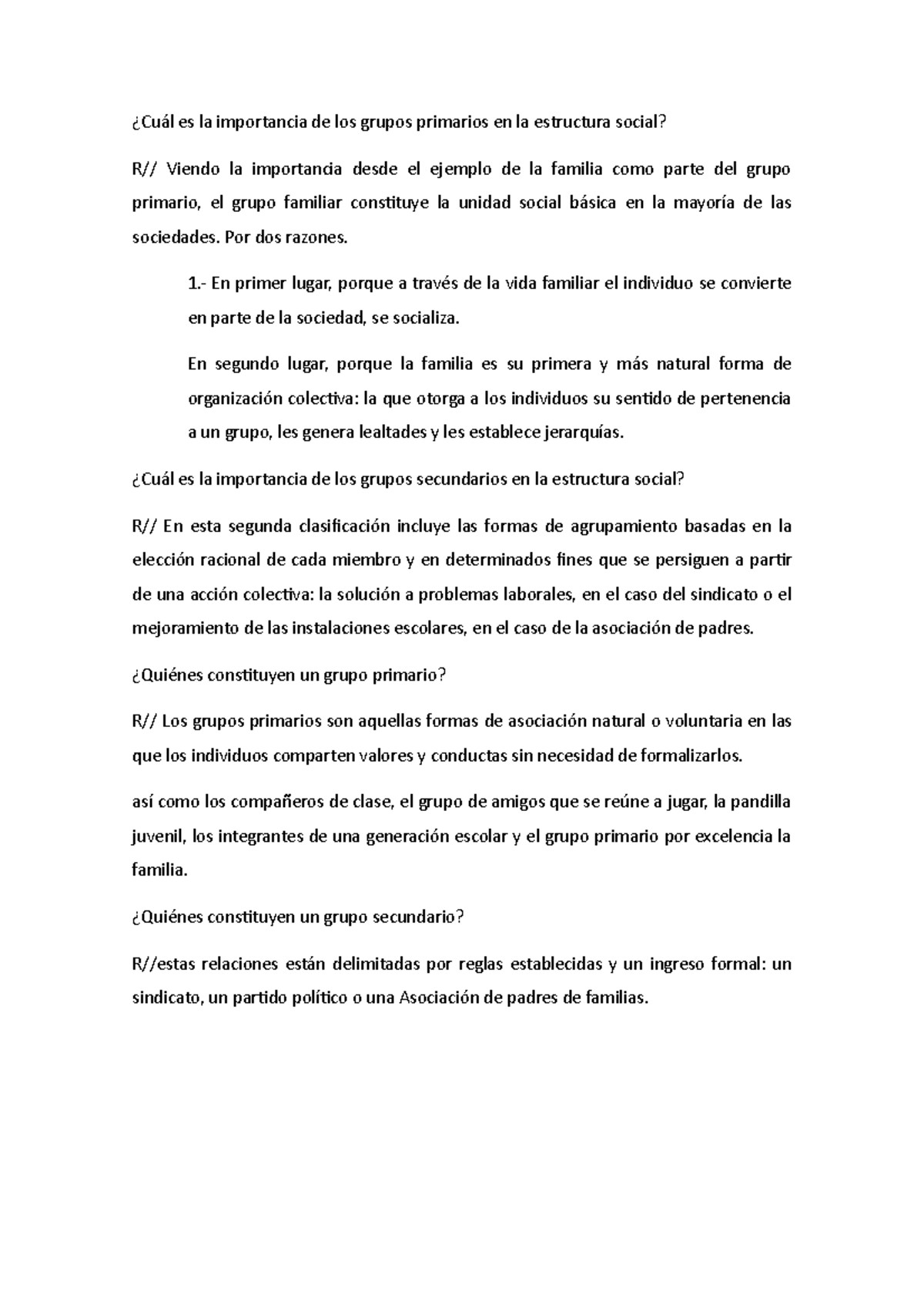 Cuál es la importancia de los grupos primarios y secundarios en la estructura social ¿Cuál es
