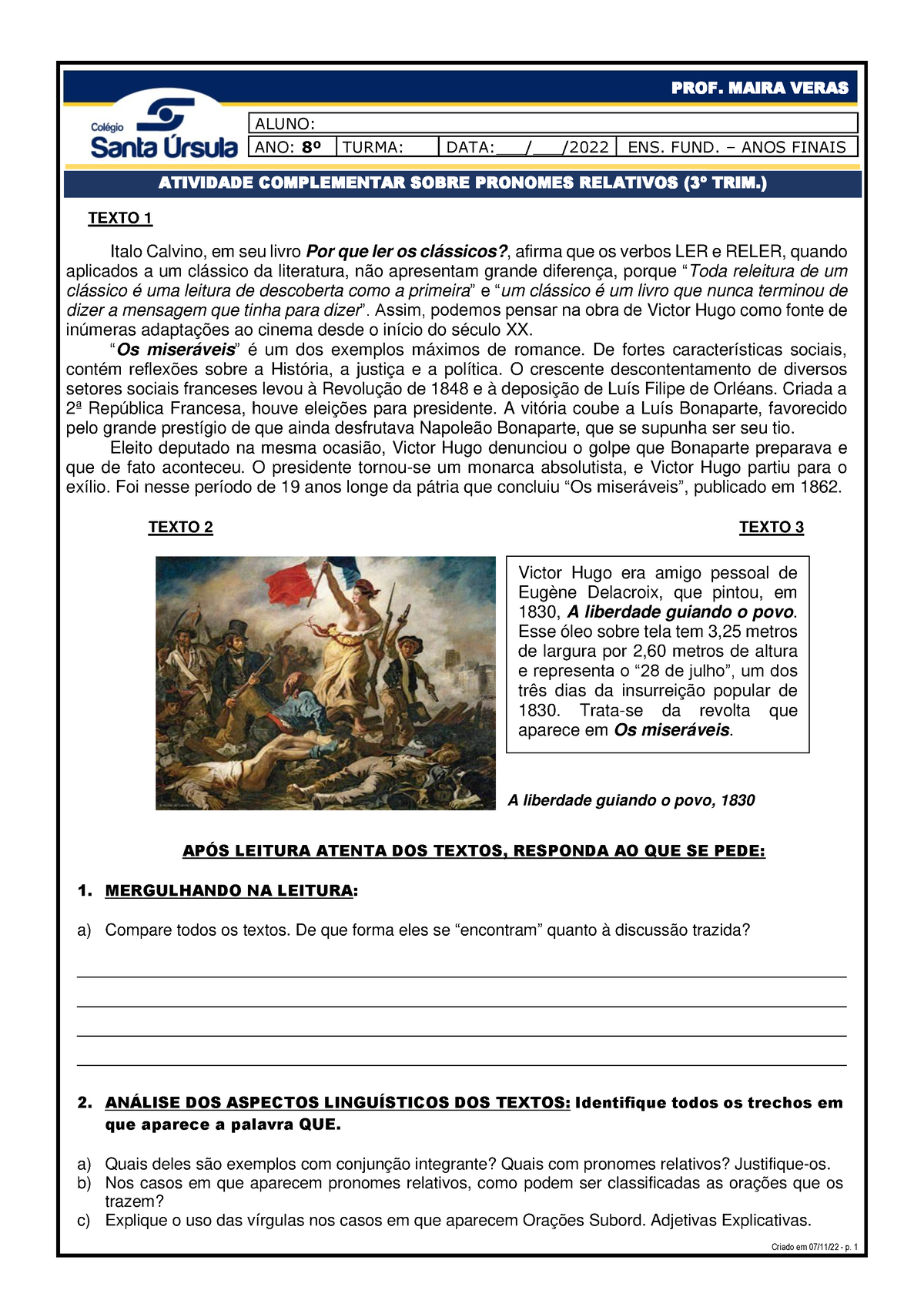 Pronomes relativos worksheet