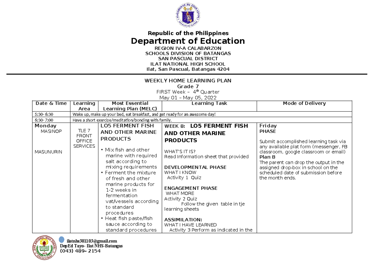 WHLP template - ilatnhs301103@gmail DepEd Tayo- Ilat NHS-Batangas ...