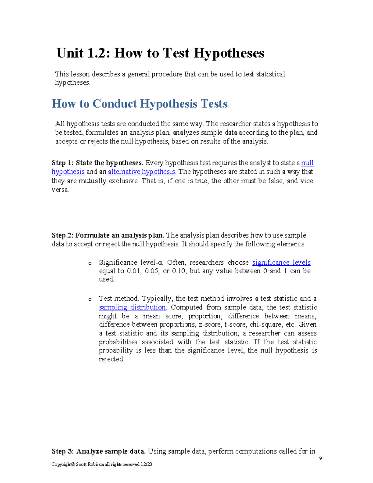 Unit 1.2 How to Test Hypotheses 9 Unit 1 How to Test Hypotheses This