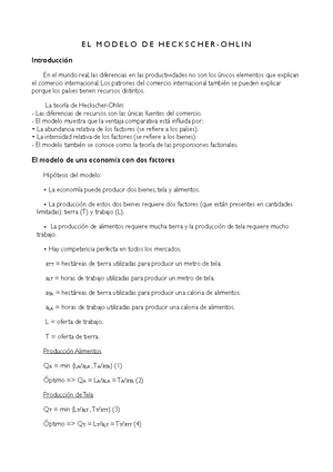 Modelo de H-O - EL MODELO DE En el mundo real, las diferencias en las  productividades no son los - Studocu