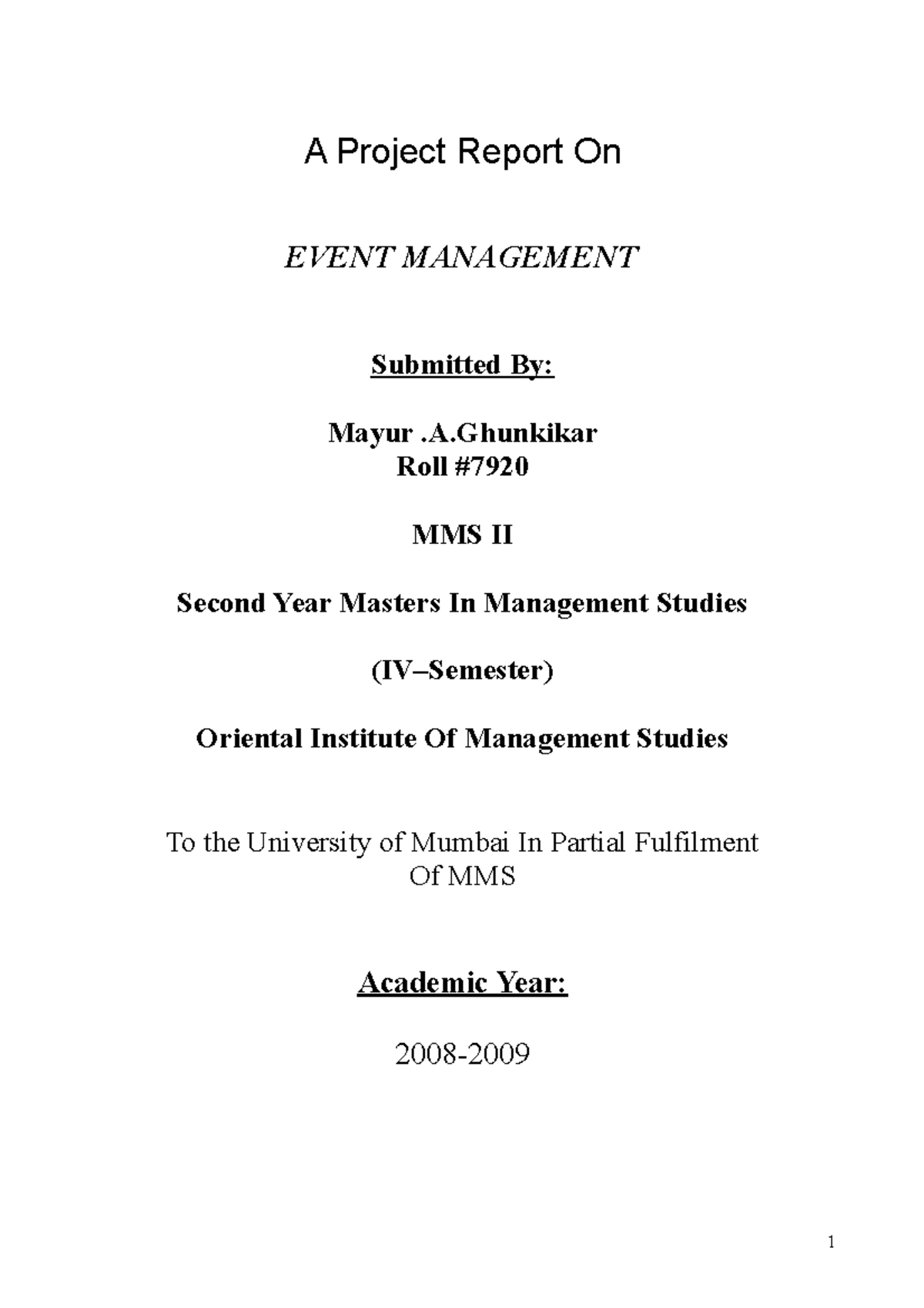 Project Report On Event Management A Project Report On EVENT 