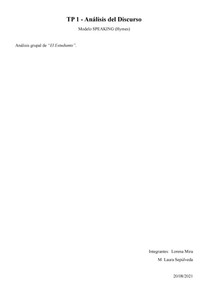 Análisis de un texto (conversación) aplicando el Modelo SPEAKING de Hymes.  TP Análisis del Discurso. - Studocu