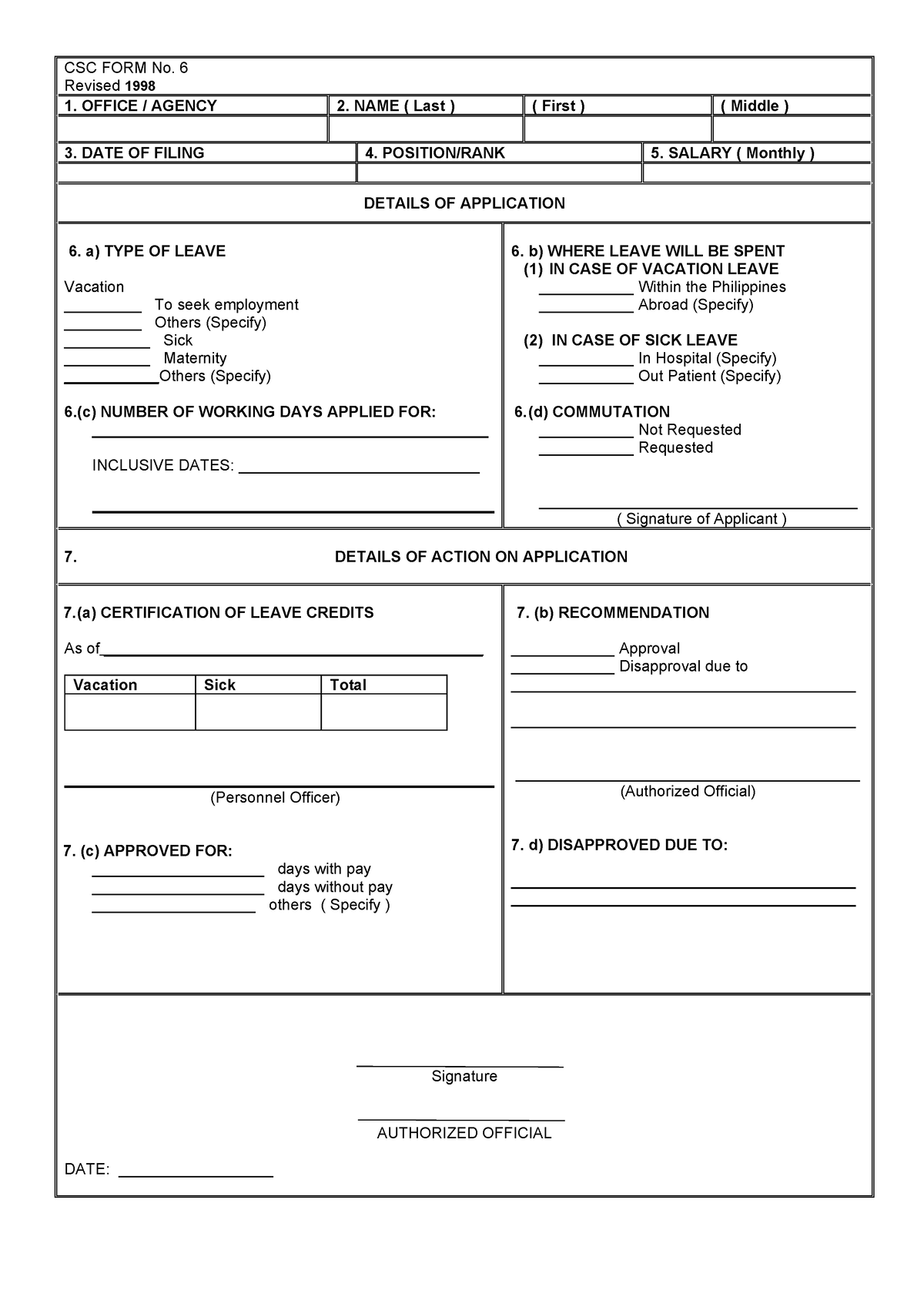 CSC-FORM-NO - FOR SUBJECT REFERENCES - CSC FORM No. 6 Revised 1998 ...