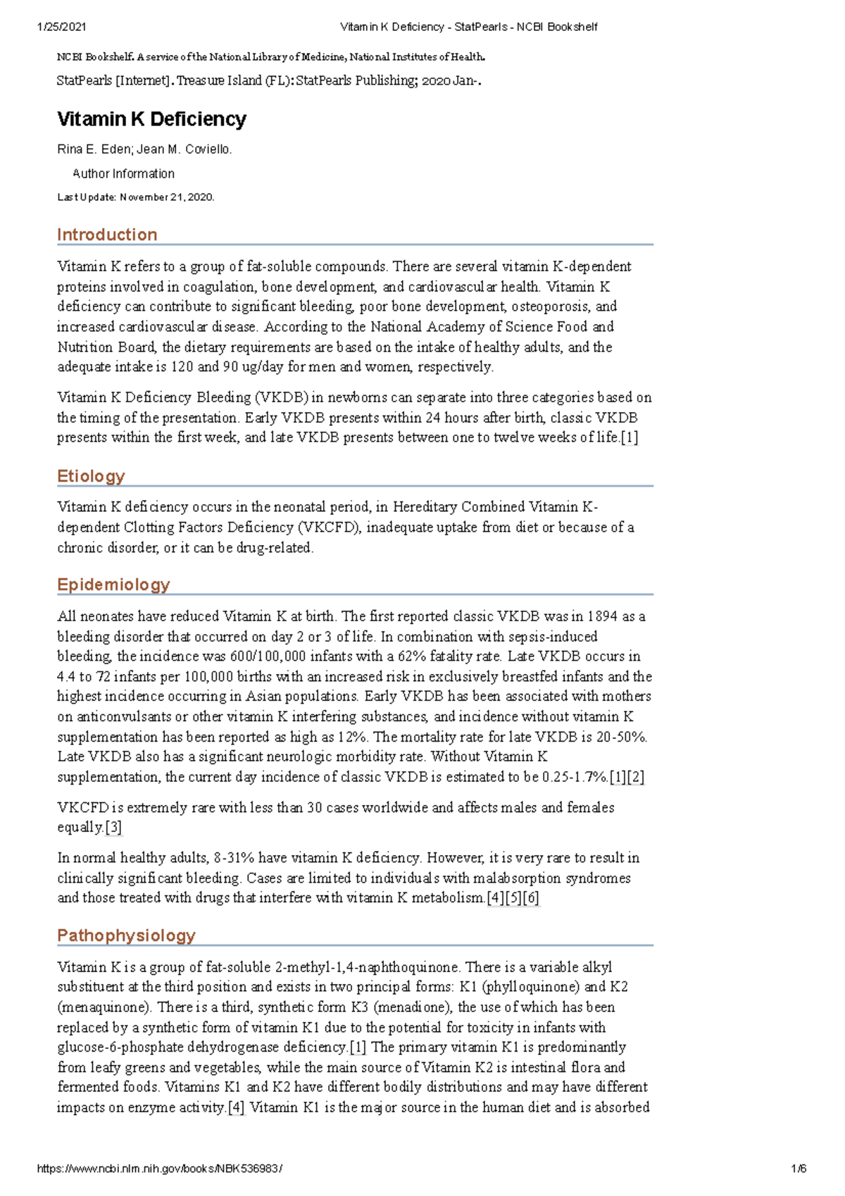 Vitamin K Deficiency Stat Pearls NCBI Bookshelf. A service of the