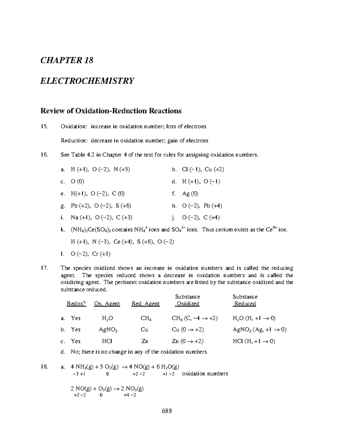 Electrochemistry answers - 688 CHAPTER 18 ELECTROCHEMISTRY Review of ...