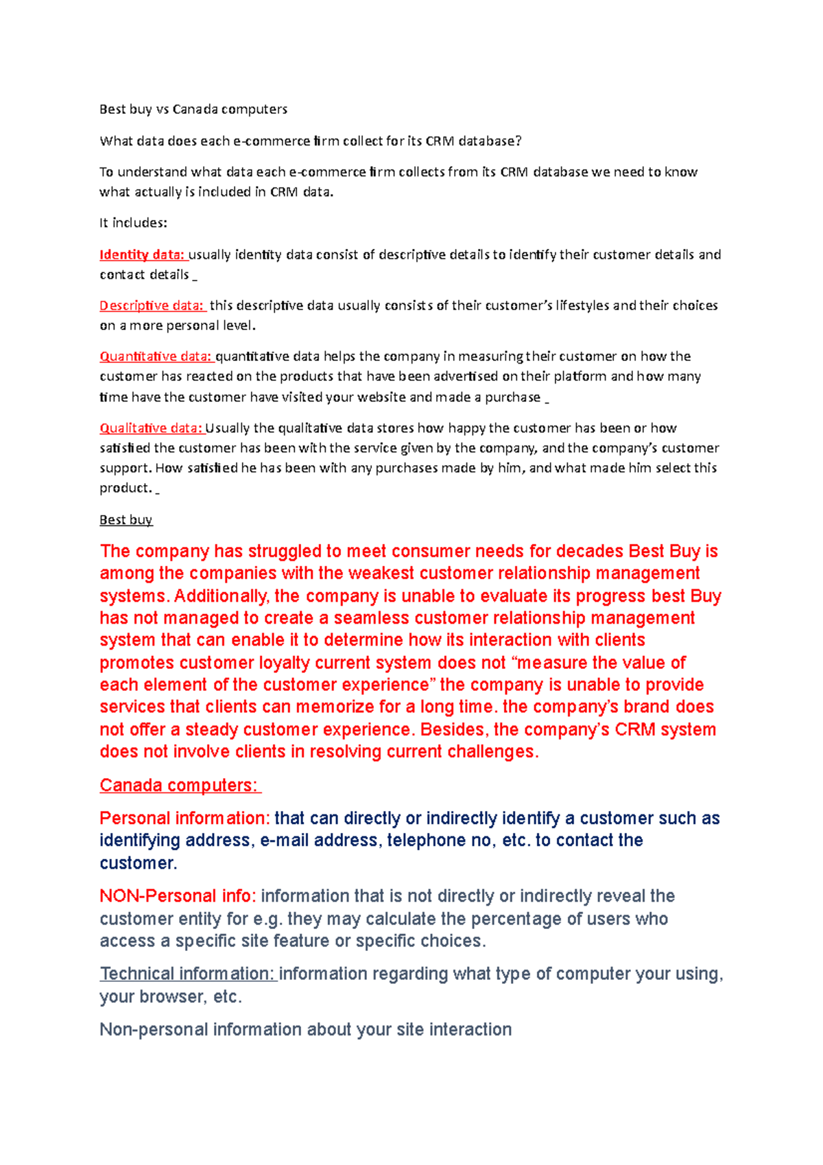 Best buy vs Canada computers It includes Identity data usually