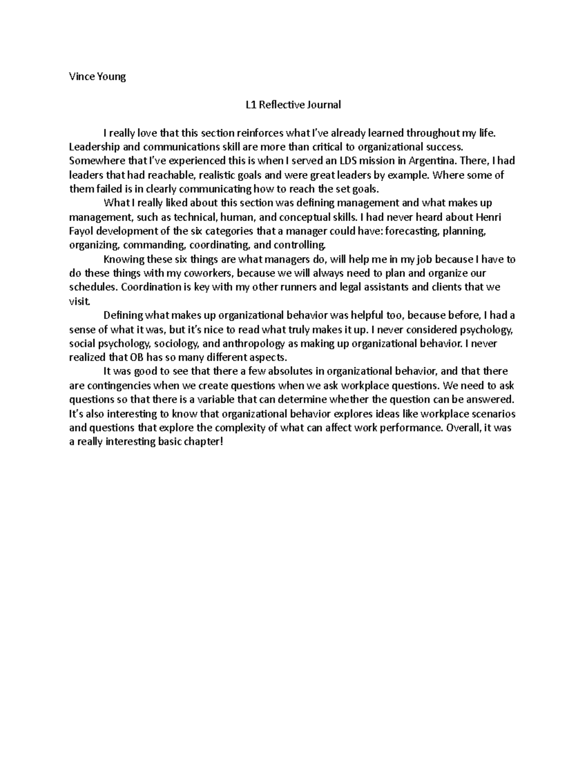 L1 Reflective Journal - Vince Young L1 Reflective Journal I really love ...