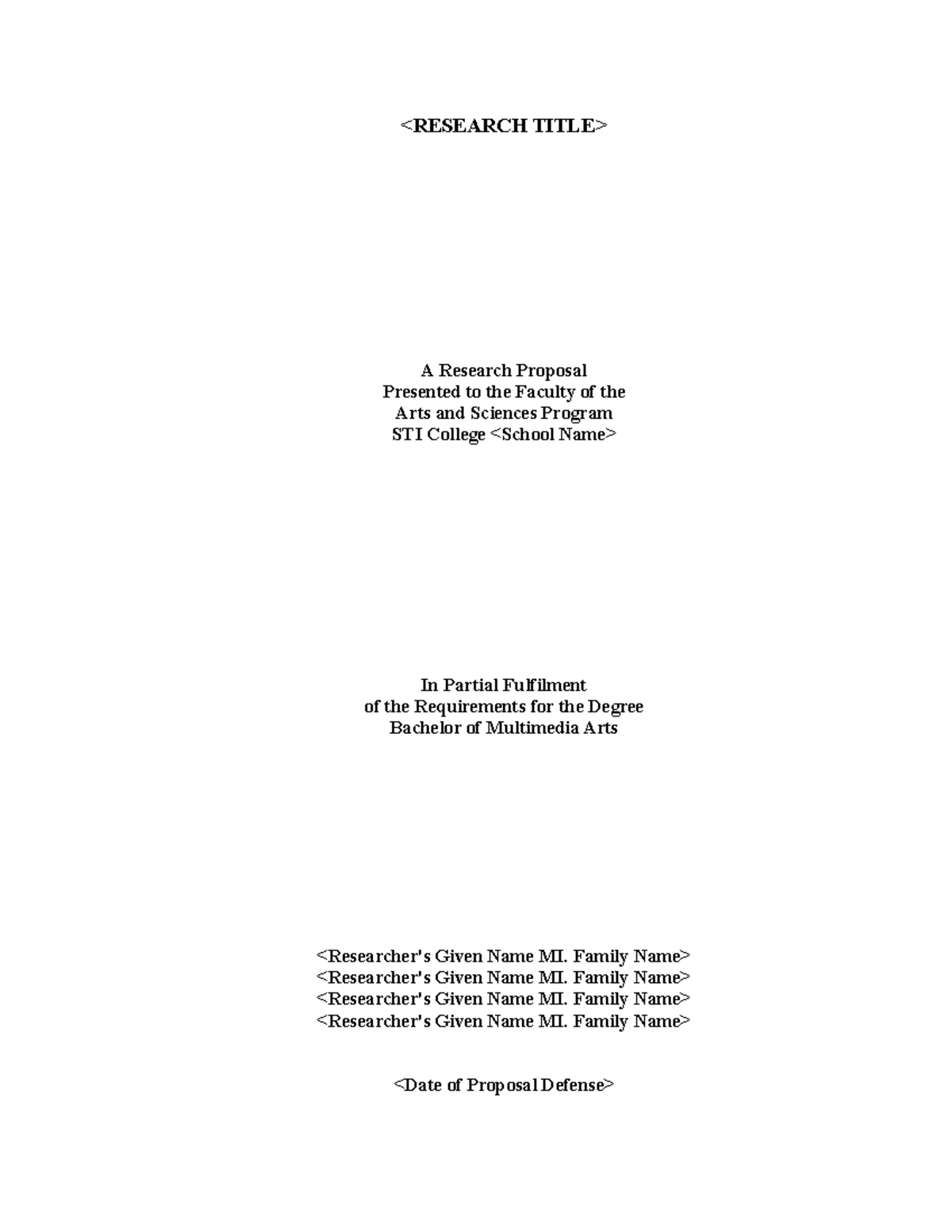 Capstone 1 Research Proposal Template A Research Proposal Presented