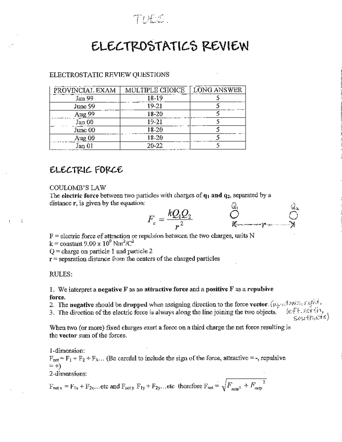 Electrostatic review physics Studocu