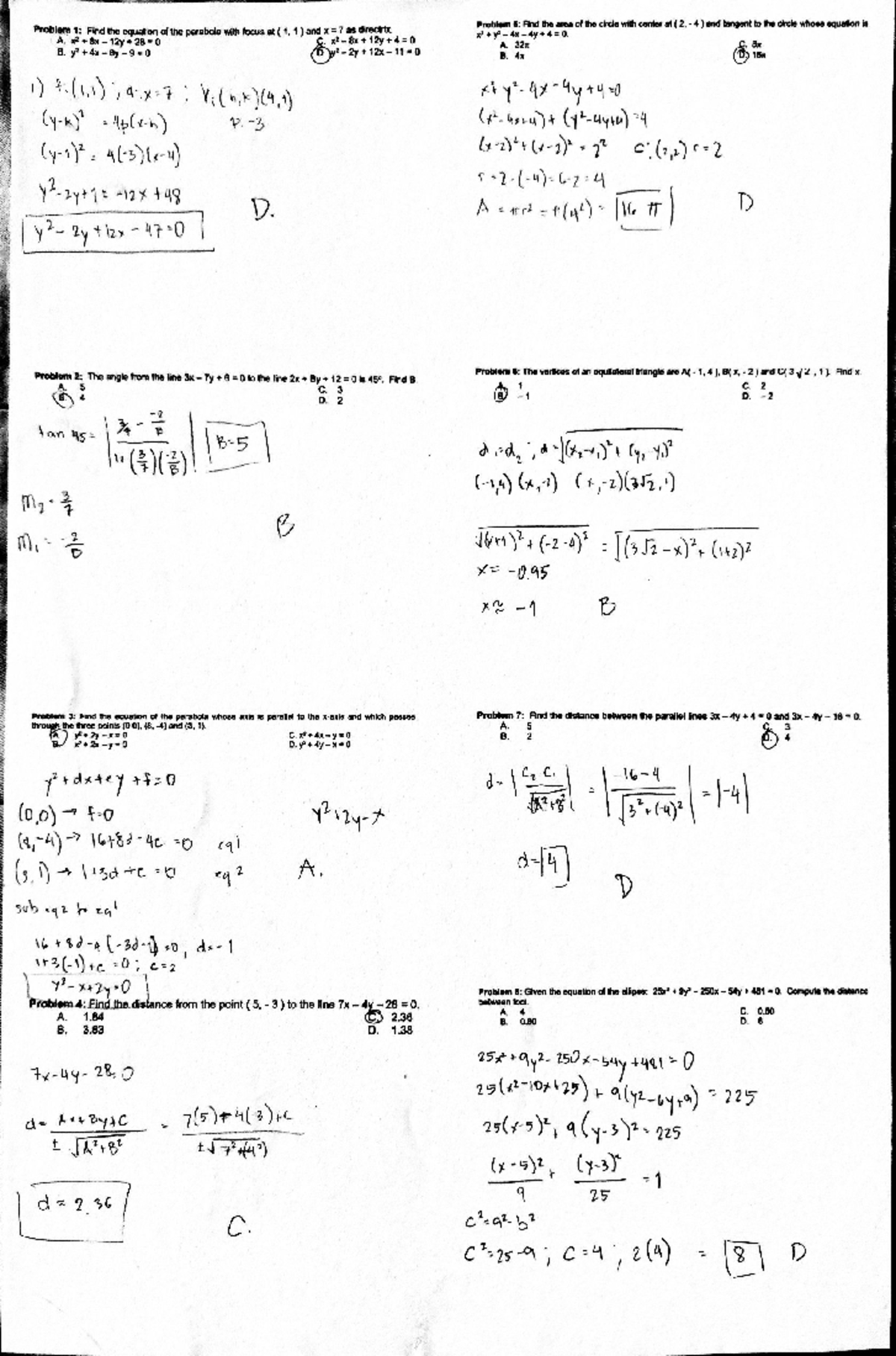 Pre calculus circle parabola ellipse and hypebola - Problem 5: Find the ...