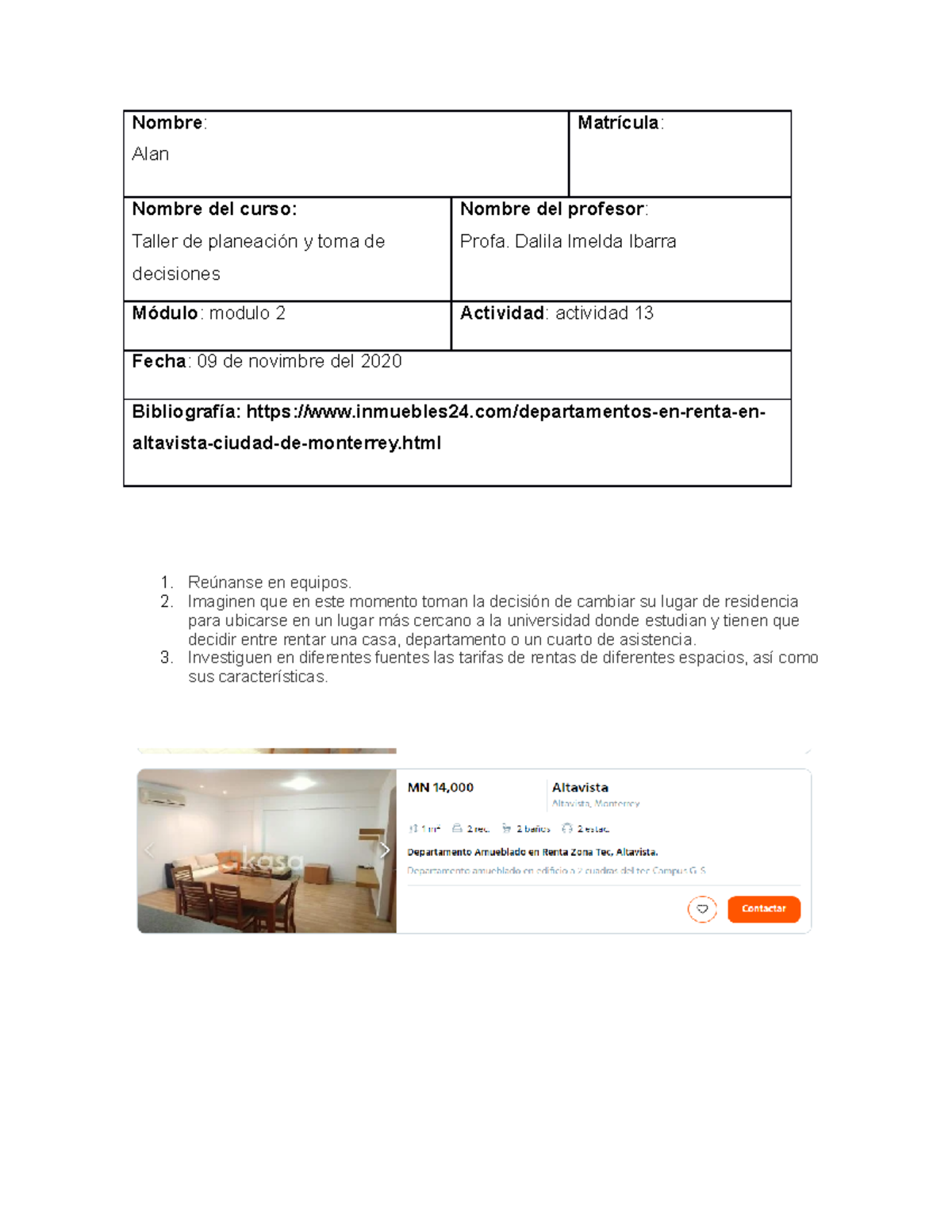 Actividad 13 - taller de planeacion y toma de decisiones - Nombre ...