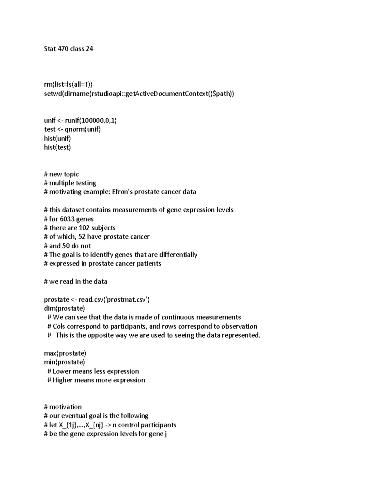 Stat 470 class 24 - Stat 470 class 24 rm(list=ls(all=T)) - Studocu