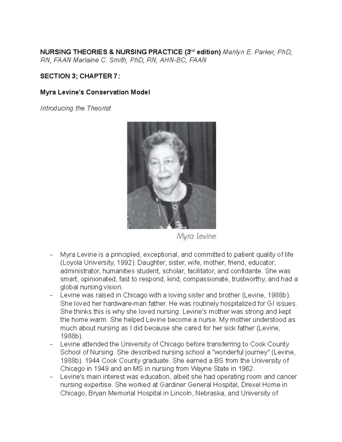 Myra Levine - Lecture notes for TFN - NURSING THEORIES & NURSING ...