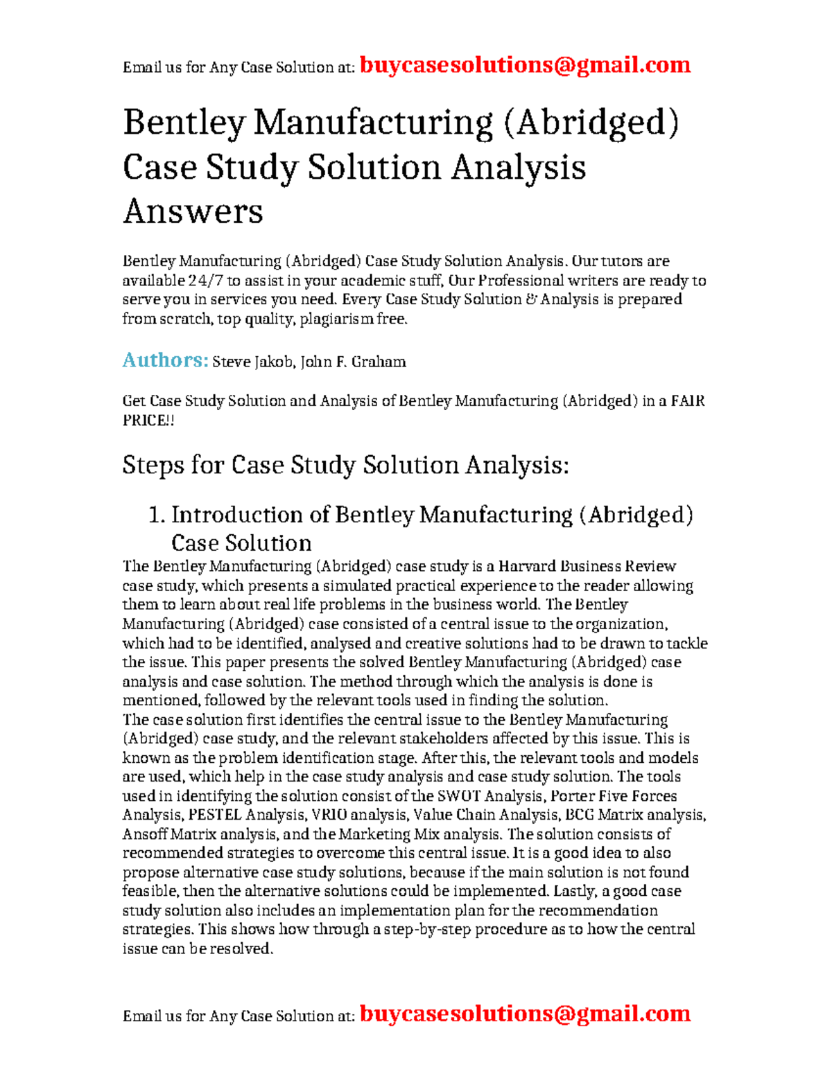 Case Solution Bentley Manufacturing (Abridged) - Bentley Manufacturing ...