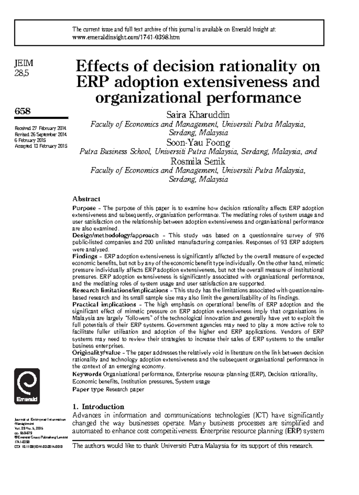 Effects of decision rationalit - The mediating roles of system usage ...