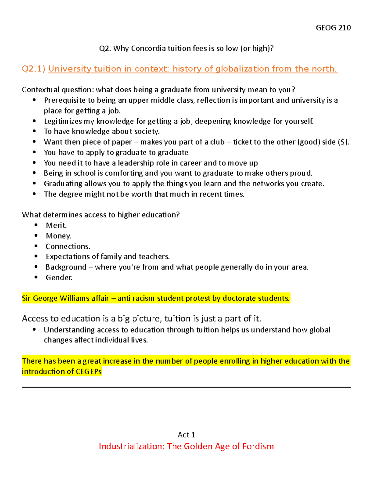 Q2 Lecture notes 68 GEOG 210 Q2. Why Concordia tuition fees is so
