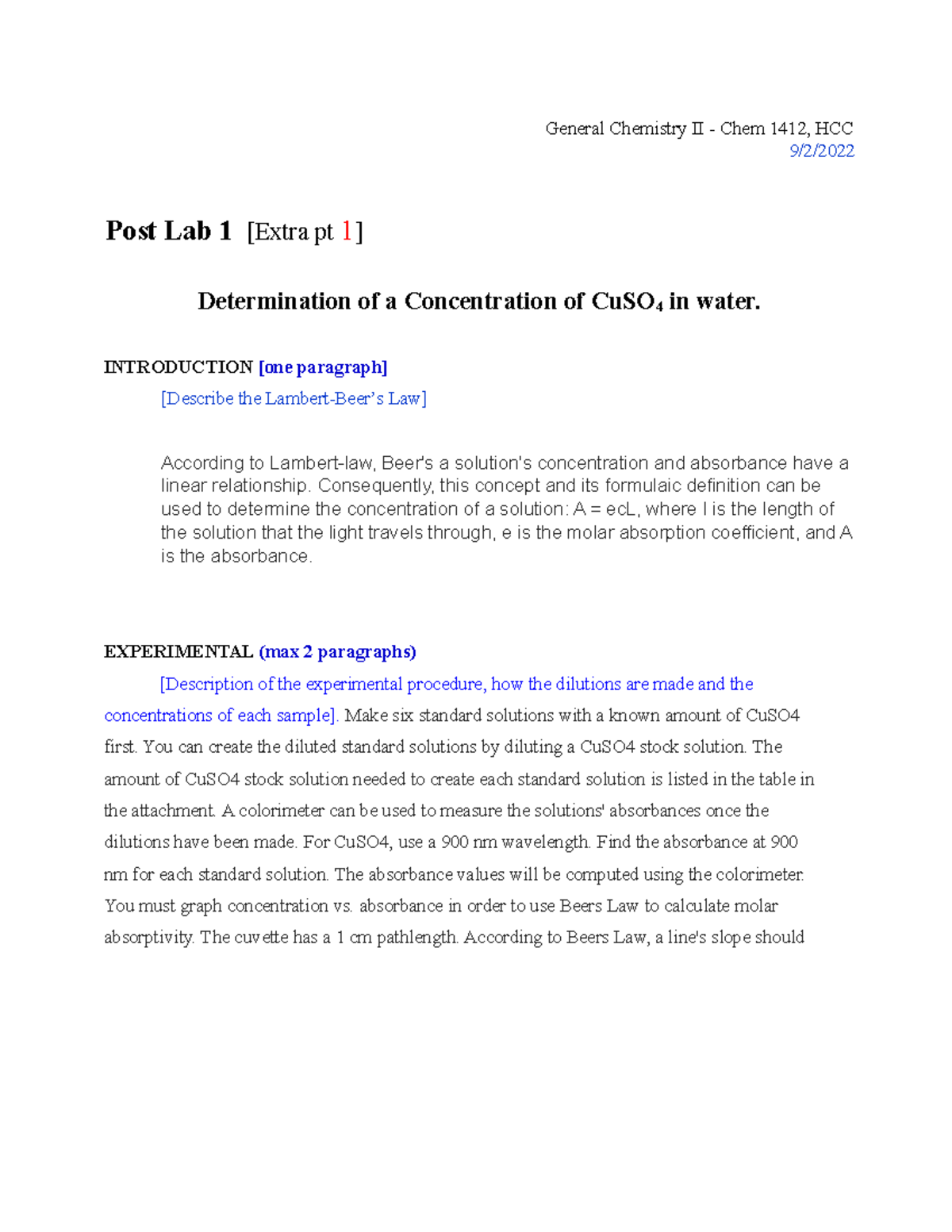 Lab 7 For General Chemistry II 141 - General Chemistry II - Chem 1412 ...