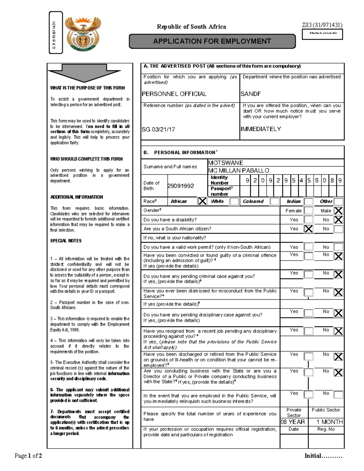 Editable approved new z83 form gazetted 6 nov 2020 z83 81 971431