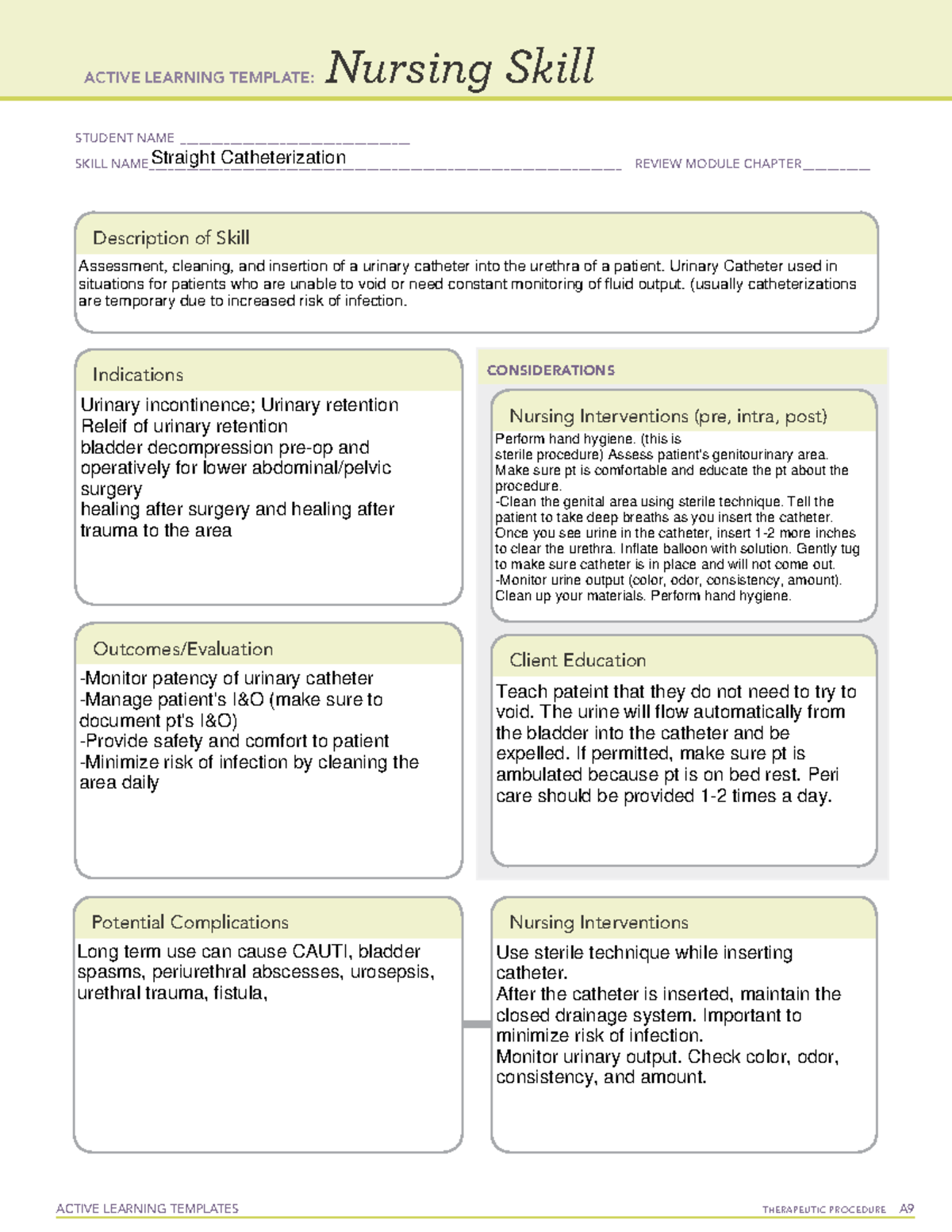 Straight catherization Template - ACTIVE LEARNING TEMPLATES THERAPEUTIC ...