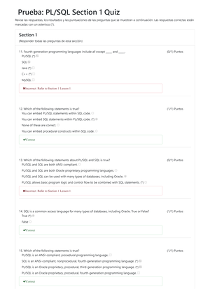 Prueba de la sección 1 de PL SQL 2 - Prueba: Section 1 Quiz Revise las ...