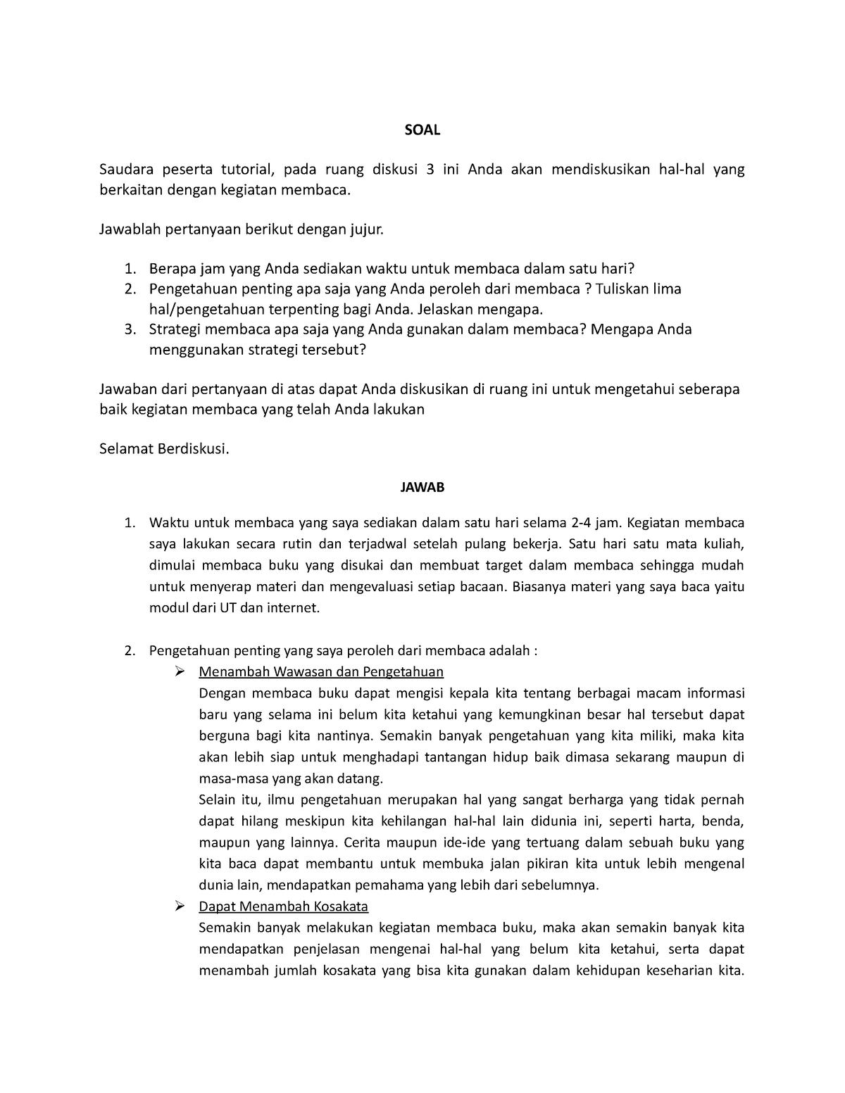 Diskusi 3 B - SOAL Saudara Peserta Tutorial, Pada Ruang Diskusi 3 Ini ...