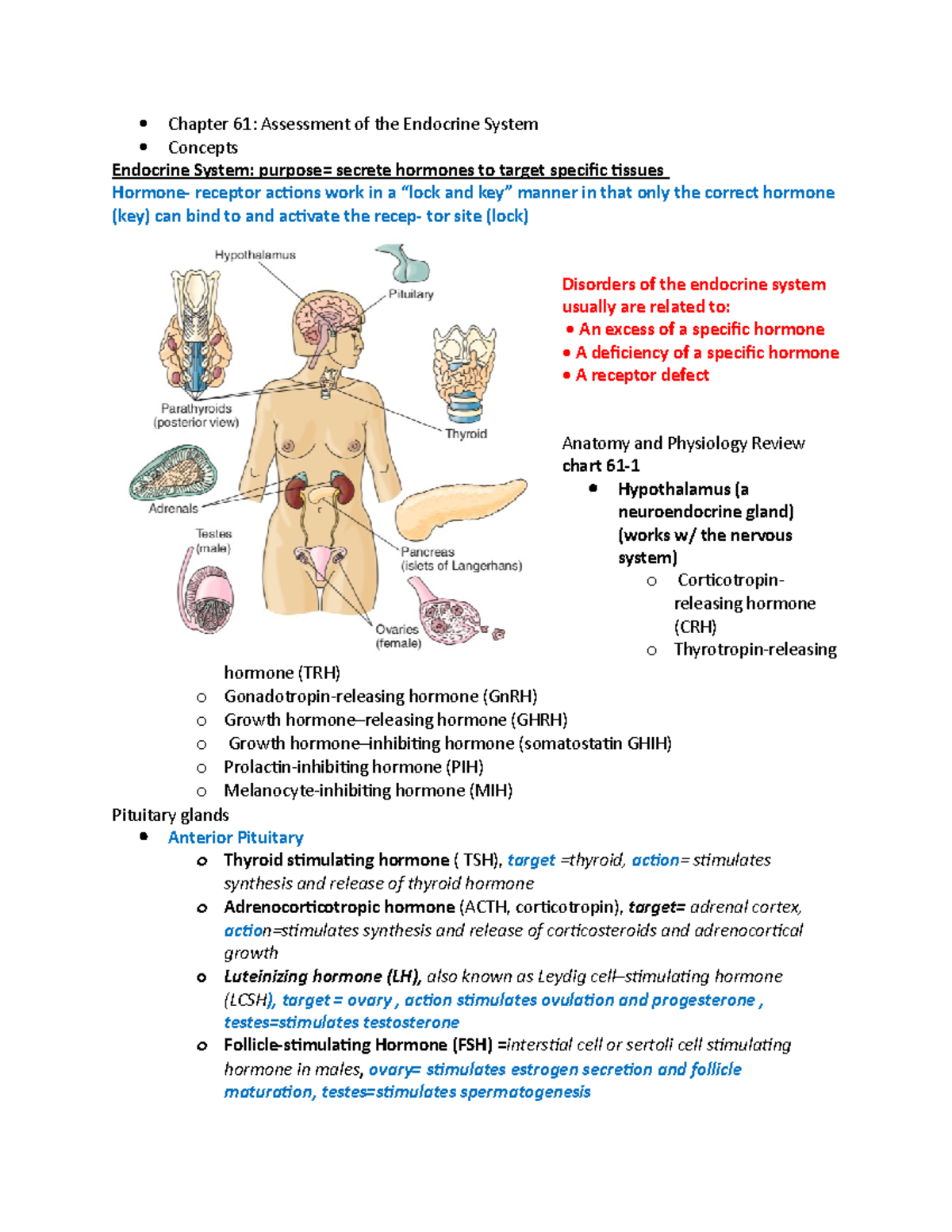 Chapter 61 - Lecture notes 1 - Chapter 61: Assessment of the Endocrine ...