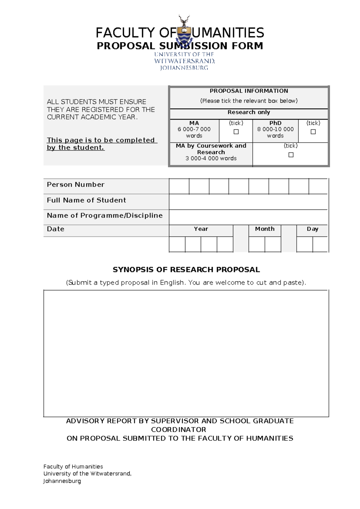 Proposal submission form - FACULTY OF HUMANITIES PROPOSAL SUMBISSION ...