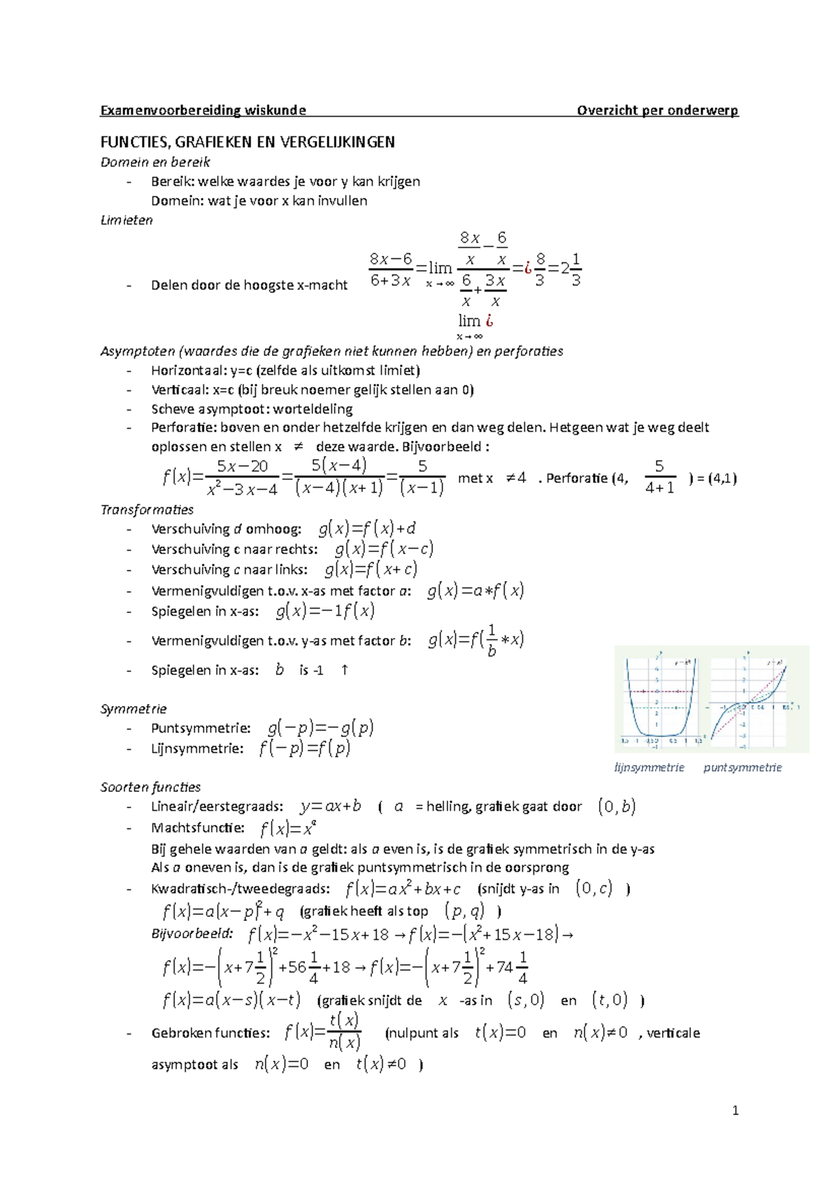 Wiskunde Overzicht - Examenvoorbereiding Wiskunde Overzicht Per ...