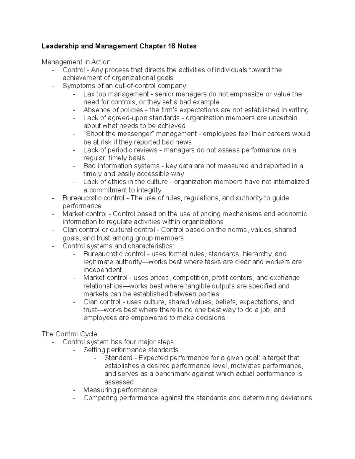 Leadership And Management Chapter 16 Notes - Studocu