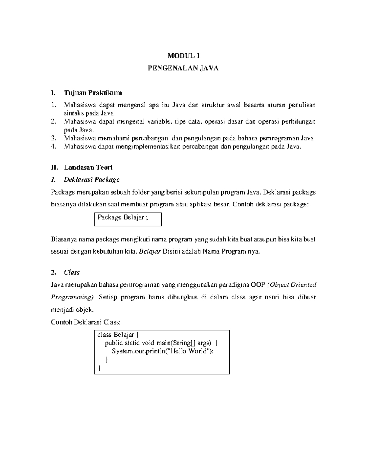 Modul Pengenalan Java Lengkap - MODUL I PENGENALAN JAVA I. Tujuan ...