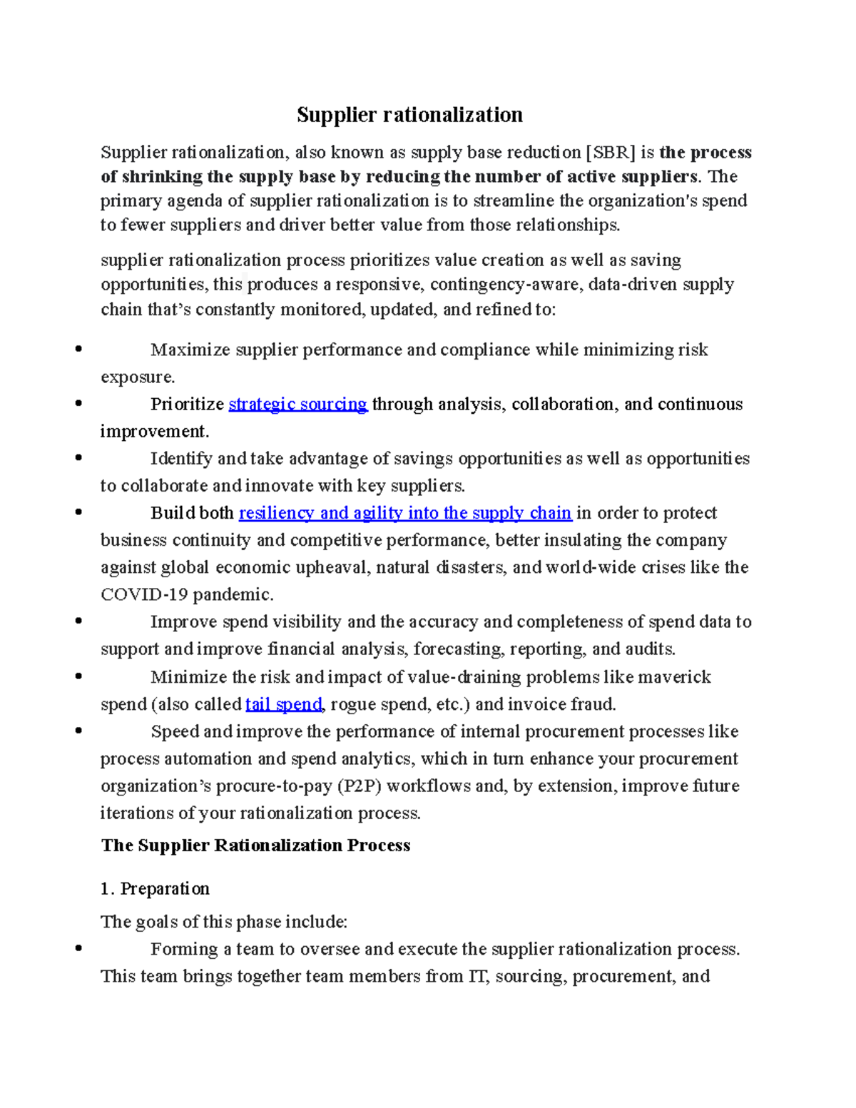 Supplier rationalization in procurement and contract management