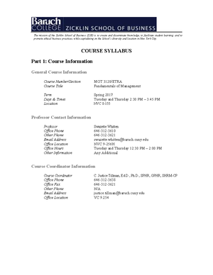 MGT 3120 - Syllabus - Revised 08. MGT 3120 – JNTA [26739] Fundamentals ...