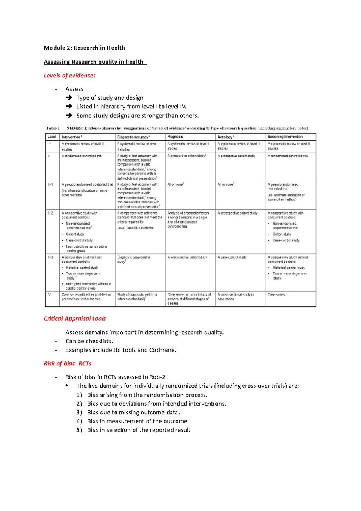 Module 2 - notes - Module 2: Research in Health Assessing Research ...