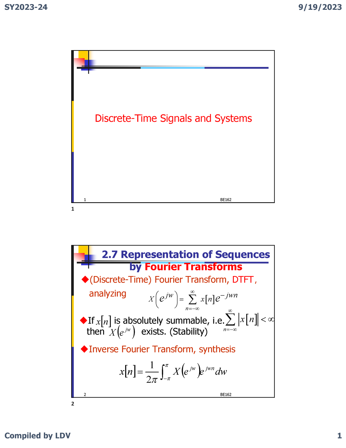 M2 Lecture 9 - Notes - Discrete-Time Signals And Systems 1 BE 2 ...