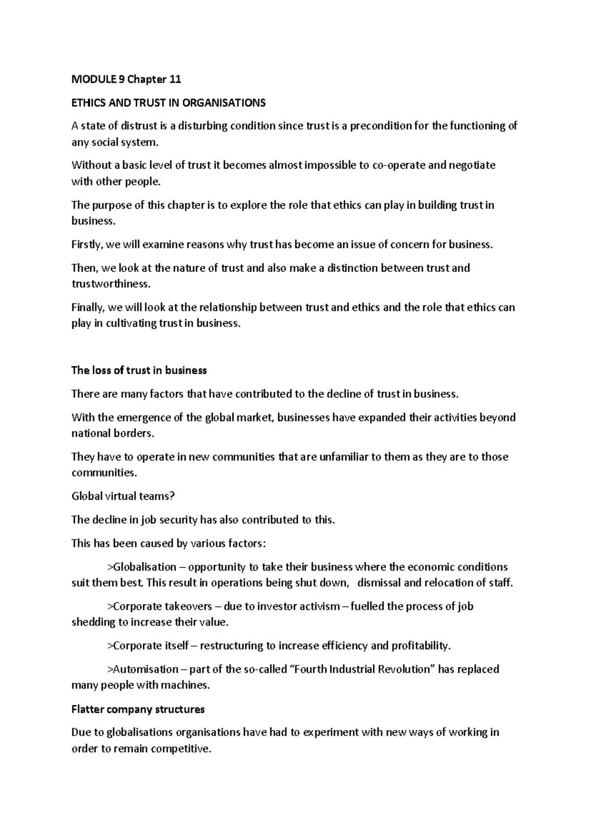 Module 10 Chapter 11 Additional Notes - MODULE 9 Chapter 11 ETHICS AND ...