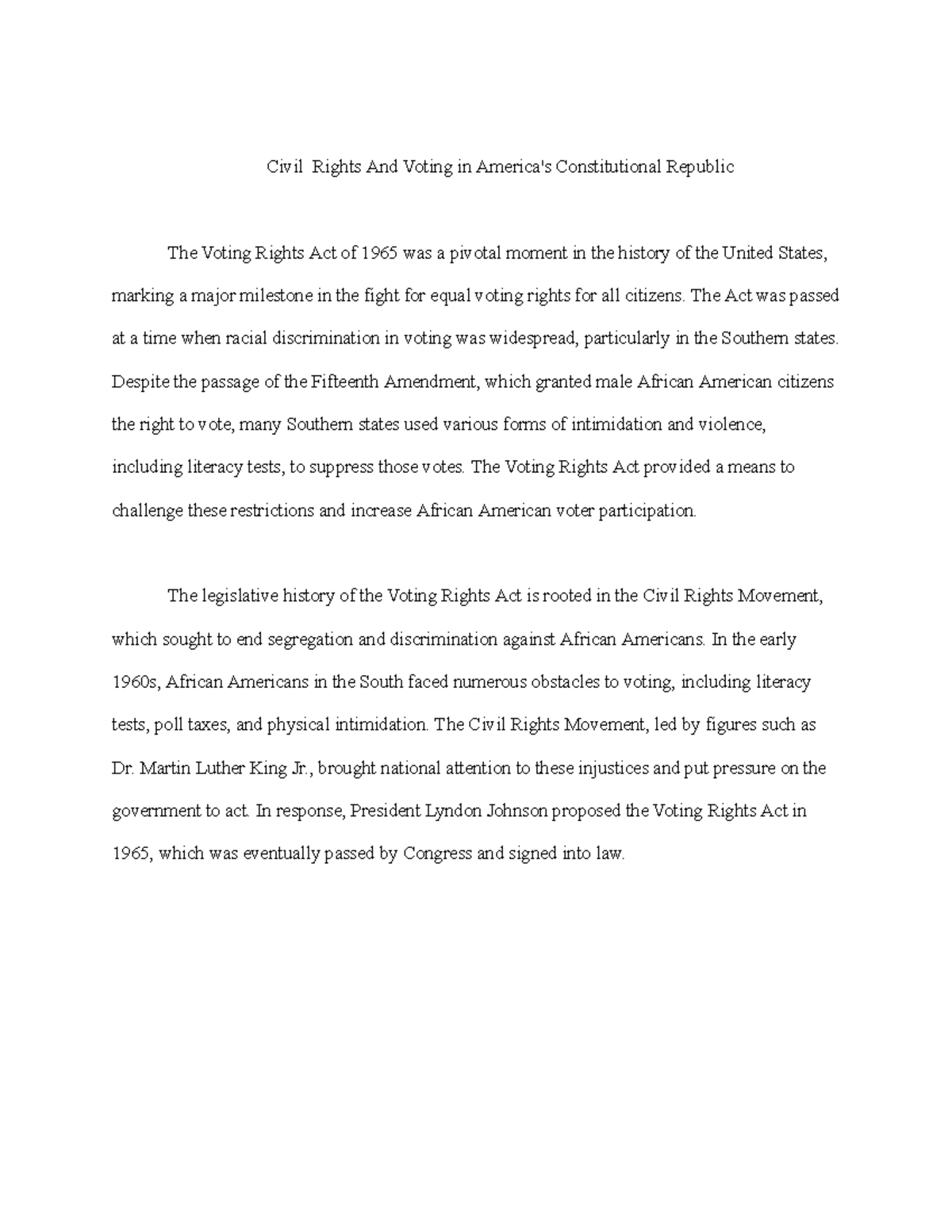 English 101 Civil Rights And Voting in America's Constitutional ...