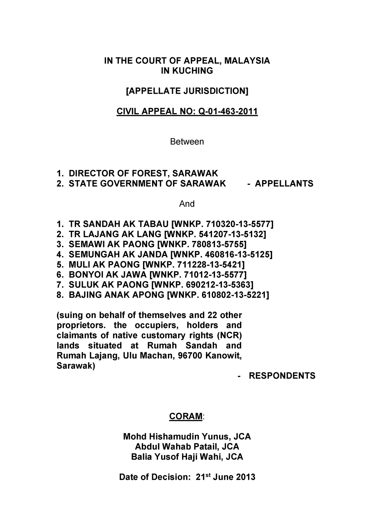 Anak nyawai v borneo pulp plantation - Constitutional Law II - UiTM ...