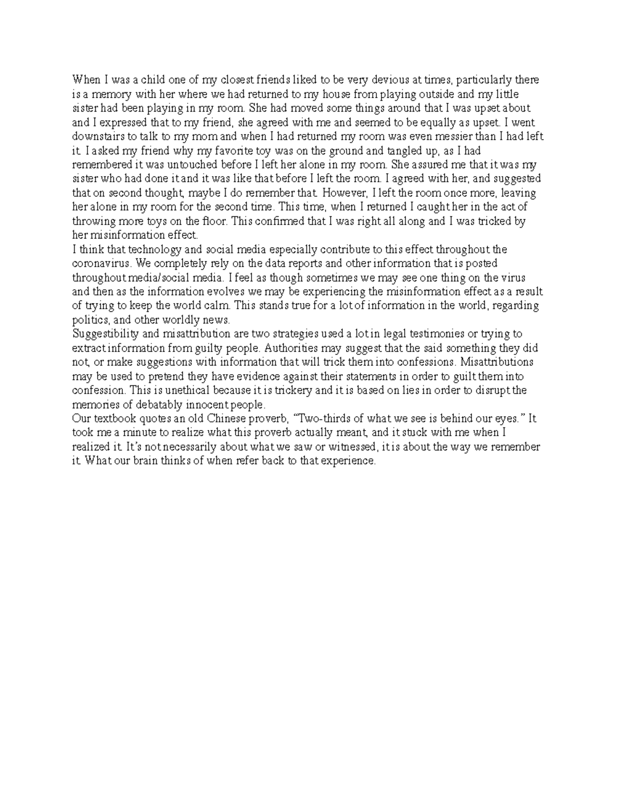 Discussion 3 module 3 for psy 200 - When I was a child one of my ...
