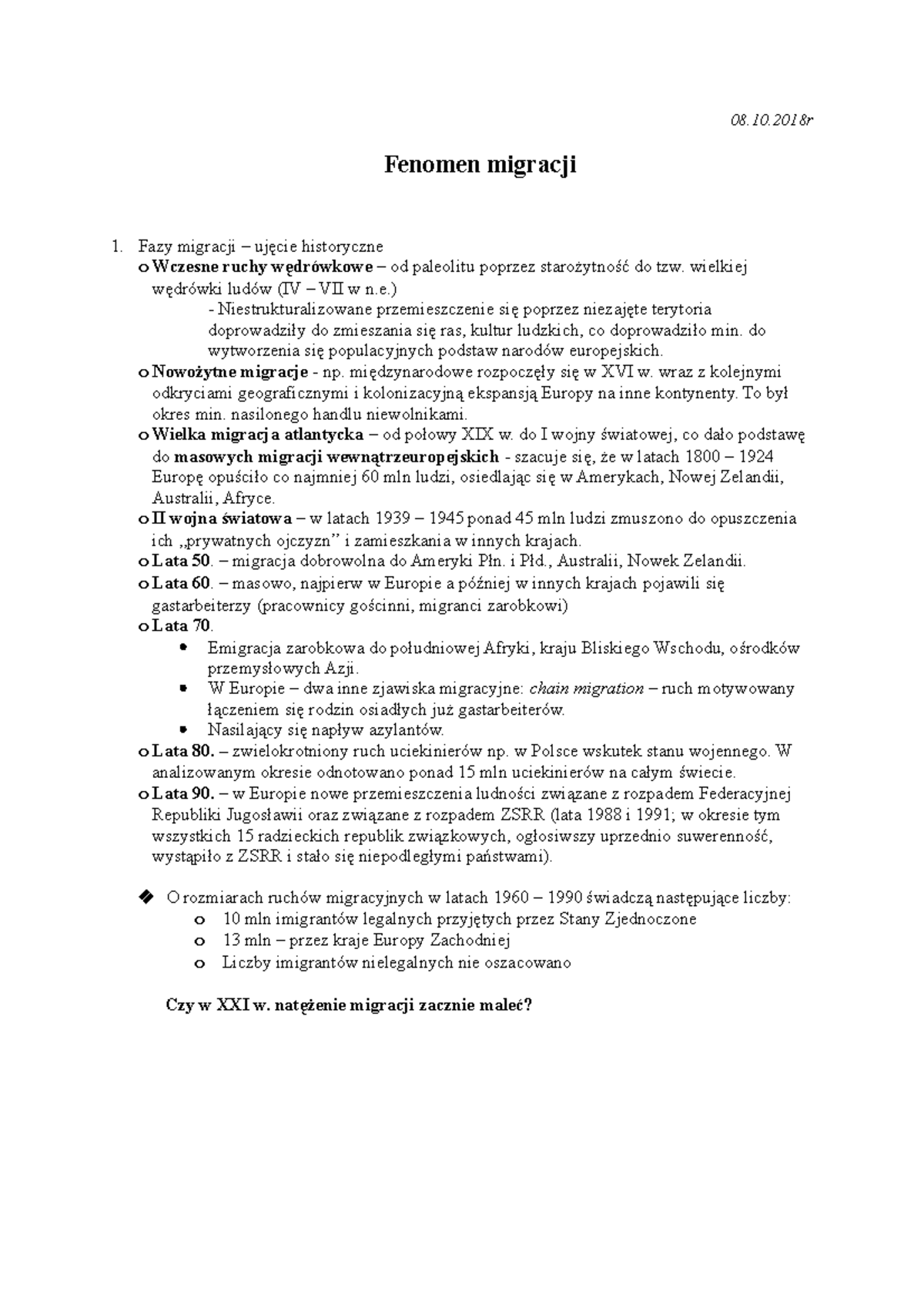Migracje we współczesnym świecie - 08.10 Fenomen migracji 1. Fazy