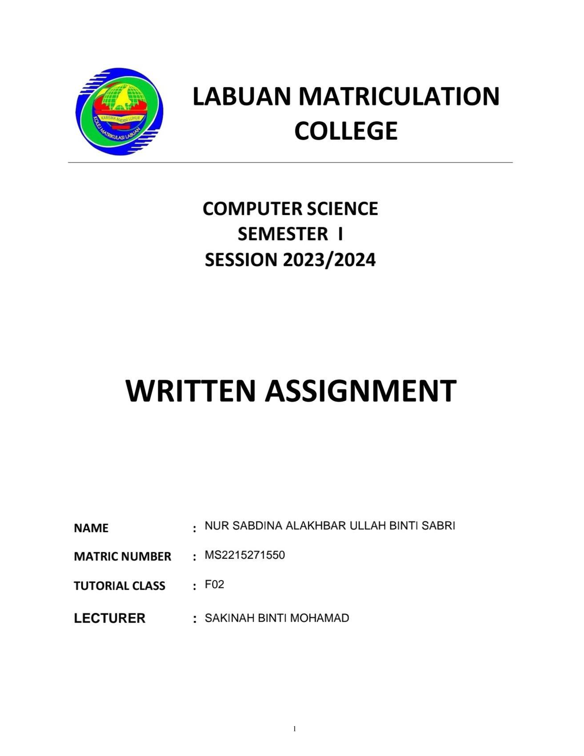 written assignment sc015