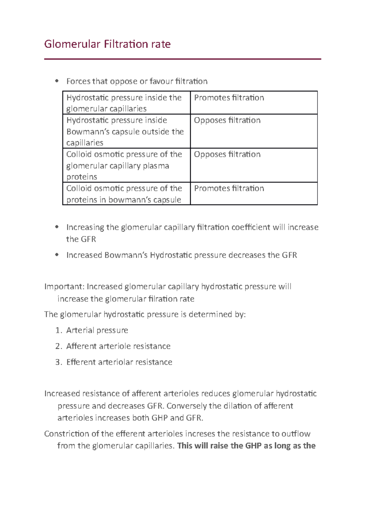 Glomerular Filtration rate - Conversely the dilation of afferent ...