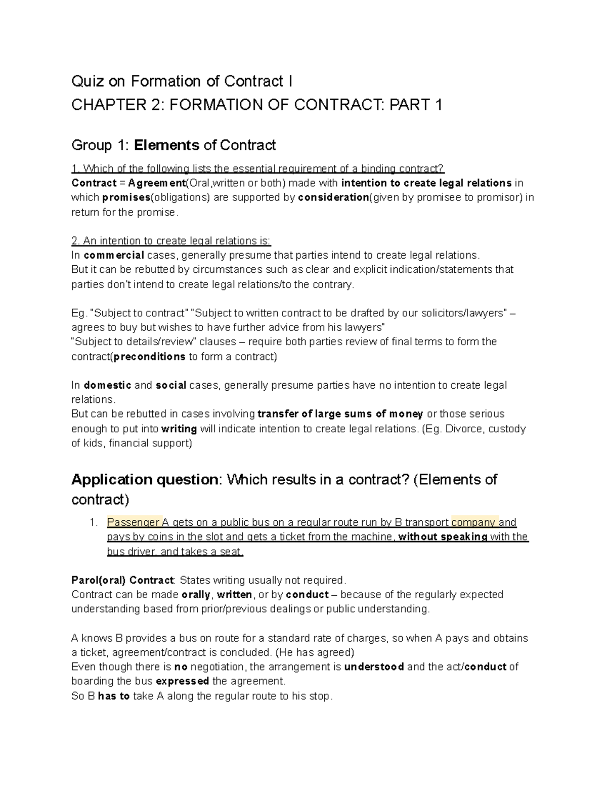 Blaw LAMS sem 2(Solidified) - Quiz on Formation of Contract I CHAPTER 2 ...