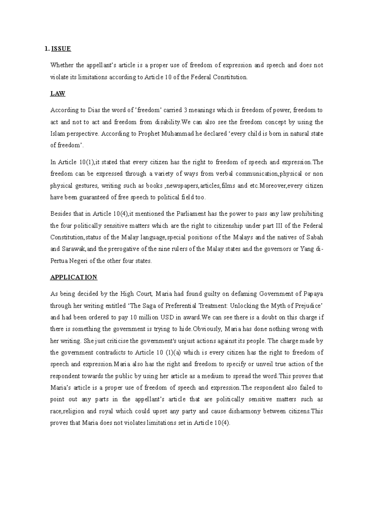 Mooting Text Jr Council - 1. ISSUE Whether the appellant’s article is a ...
