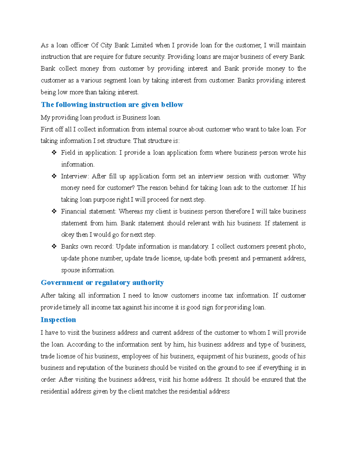 Credit Analysis - Important - As a loan officer Of City Bank Limited ...
